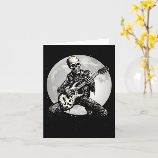 Skeleton Playing Gitarre Punk Rock Musik Halloween Karte (Gelbe Blume)