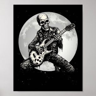 Skeleton Playing Gitarre Punk Rock Musik Halloween Poster
