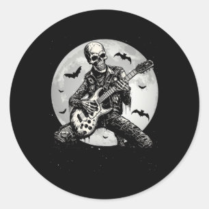 Skeleton Playing Gitarre Punk Rock Musik Halloween Runder Aufkleber