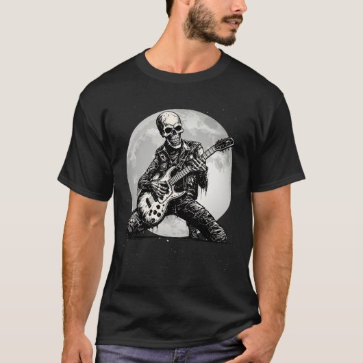 Skeleton Playing Gitarre Punk Rock Musik Halloween T-Shirt (Vorderseite)