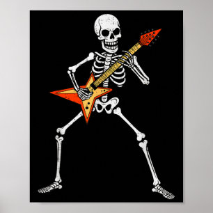 Skeleton Playing Gitarre Rock Music Soky Halloween Poster