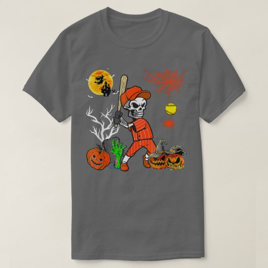 Skeleton Playing Softball Pumpkin Player Lover Hal T-Shirt (Design vorne)
