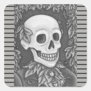 SKELETON PORTRAIT, SKULL HALLOWEEN STICKER