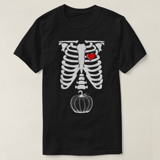 Skeleton Pregnancy Pumpkin XRay Halloween T-Shirt (Design vorne)
