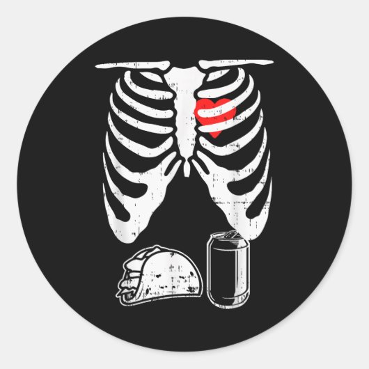 Skeleton Pregnancy Taco Beer Xray Halloween Soon D Runder Aufkleber (Vorderseite)