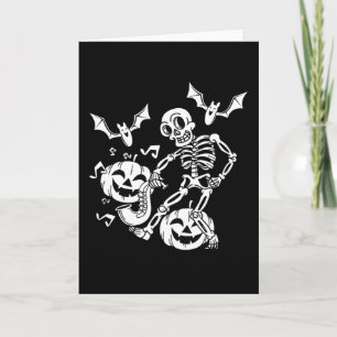 Skeleton Pumpkin Bat Dance Funny Halloween Geschen Karte