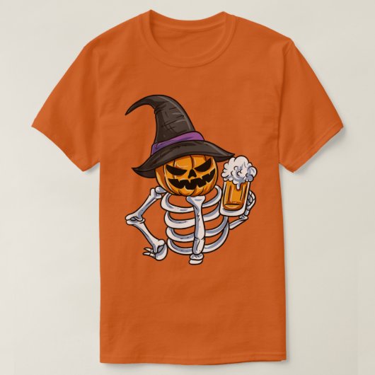 Skeleton Pumpkin Face Jack O'Lantern T-Shirt (Design vorne)