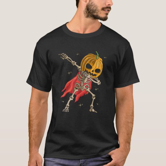 Skeleton Pumpkin Head Dabbing Halloween T T-Shirt (Vorderseite)