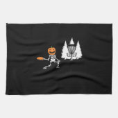 Skeleton Pumpkin Head Disc Golf Player Halloween Geschirrtuch (Horizontal)