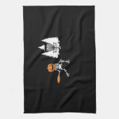 Skeleton Pumpkin Head Disc Golf Player Halloween Geschirrtuch (Vertikal)