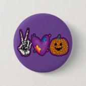 Skeleton Pumpkin Peace Liebe Halloween Button (Vorderseite)