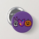 Skeleton Pumpkin Peace Liebe Halloween Button (Vorne & Hinten)