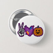 Skeleton Pumpkin Peace Liebe Halloween Button (Vorne & Hinten)
