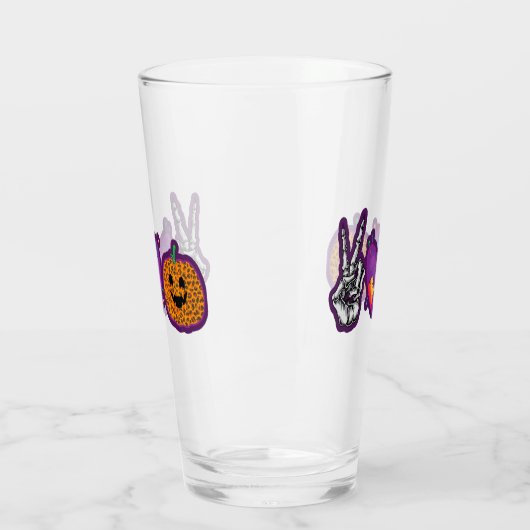 Skeleton Pumpkin Peace Liebe Halloween Glas (Links)
