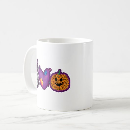 Skeleton Pumpkin Peace Liebe Halloween Kaffeetasse (Vorderseite Links)