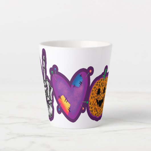 Skeleton Pumpkin Peace Liebe Halloween Milchtasse (Vorderseite)