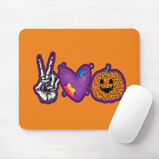 Skeleton Pumpkin Peace Liebe Halloween Mousepad (Mit Mouse)