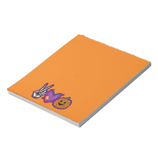 Skeleton Pumpkin Peace Liebe Halloween Notizblock (Rotiert)