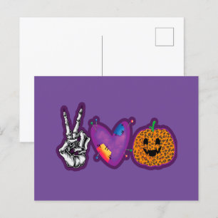 Skeleton Pumpkin Peace Liebe Halloween Postkarte