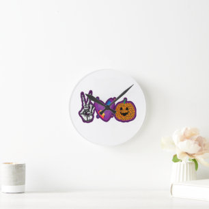 Skeleton Pumpkin Peace Liebe Halloween Runde Wanduhr