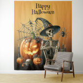 Skeleton Pumpkins Halloween Background Wandteppich (Beispiel)