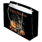 Skeleton Pumpkins Halloween-Geschenktasche Große Geschenktüte (Rückseite Schrägansicht)
