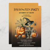 Skeleton Pumpkins Halloween-Party Einladung (Vorne/Hinten)