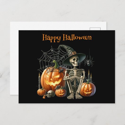 Skeleton Pumpkins Halloween Postcard Postkarte (Vorne/Hinten)