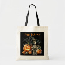 Skeleton Pumpkins Halloween Tote Bag