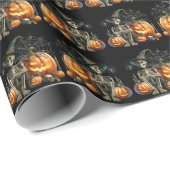Skeleton Pumpkins Halloween Wrapping Paper Geschenkpapier (Rolleneckpunkt)