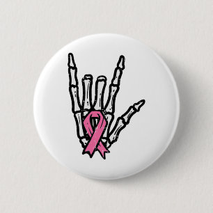 Skeleton Punk Rock Rocker Rocker Pink Breast Cance Button