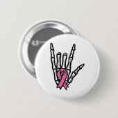Skeleton Punk Rock Rocker Rocker Pink Breast Cance Button (Vorne & Hinten)