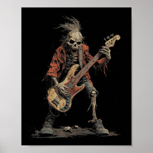 Skeleton-Punk-Rocker-Halloween-Bass-Gitarre-Rock Poster
