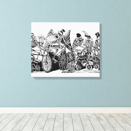 Skeleton-Radfahrer von José Guadalupe Posada Leinwanddruck (Insitu (Holzboden))