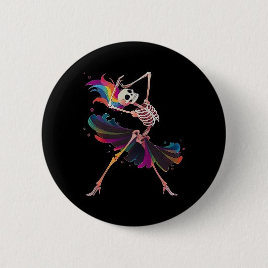 Skeleton Rainbow Ballerina Halloween Button (Vorderseite)