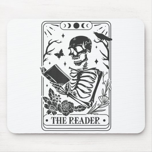 Skeleton Reading Book Lover Funny The Reader Tarot Mousepad (Vorne)
