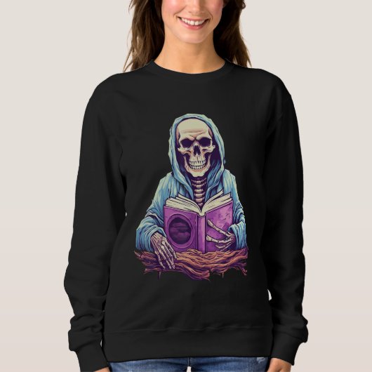 Skeleton Reading Book Pastel Goth Bookish Librari Sweatshirt (Vorderseite)