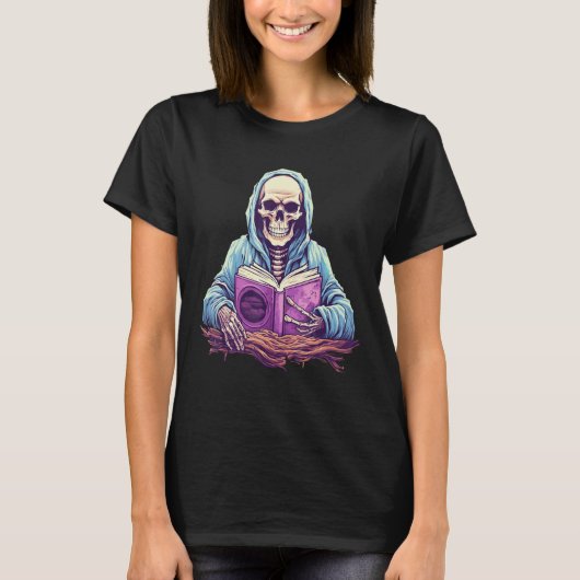 Skeleton Reading Book Pastel Goth Bookish Librari T-Shirt (Vorderseite)