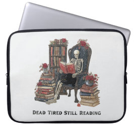 Skeleton Reading Laptop Bag - Gotisches Buch Lover Laptopschutzhülle