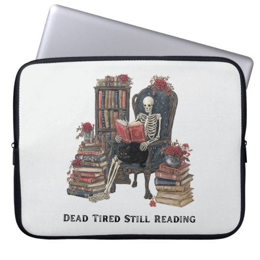 Skeleton Reading Laptop Bag - Gotisches Buch Lover Laptopschutzhülle (Vorderseite)