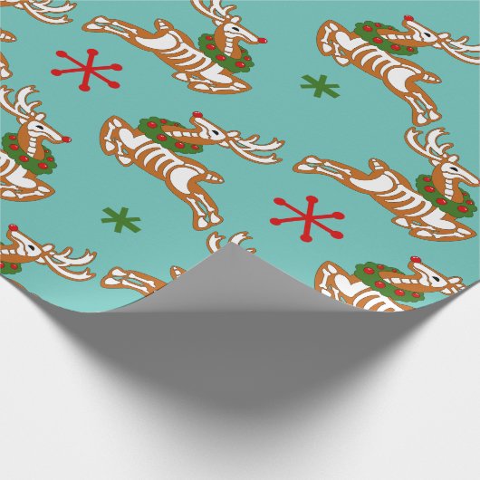 Skeleton Reindeer Gingerbrot man Geschenkpapier (Ecke)