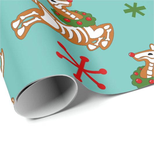 Skeleton Reindeer Gingerbrot man Geschenkpapier (Rolleneckpunkt)