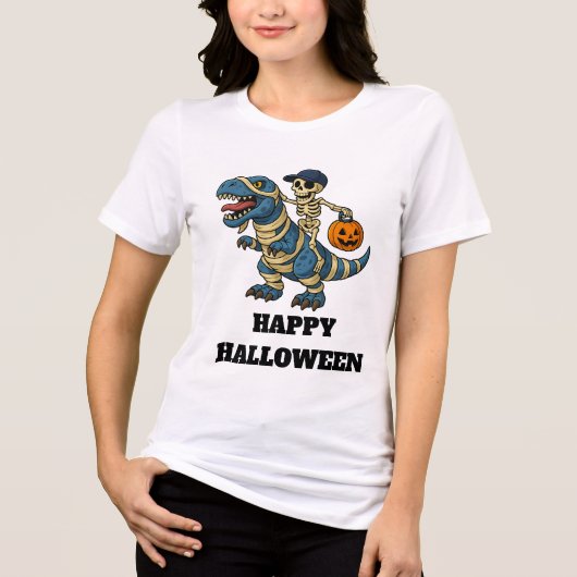 Skeleton-Reit-T-Rex-Halloween Tri-Blend Shirt (Vorderseite)