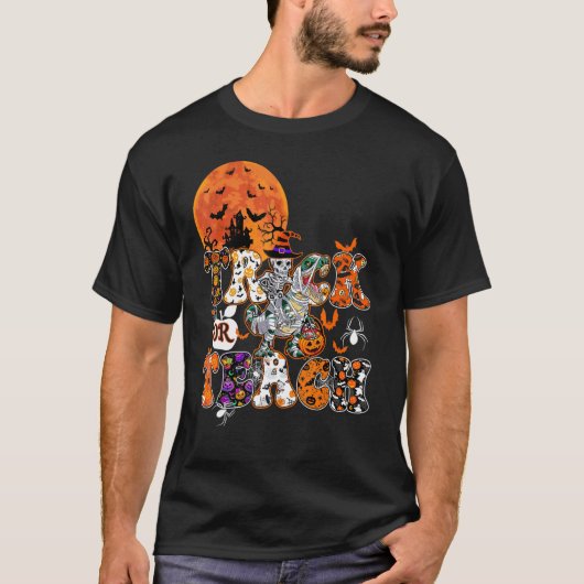 Skeleton Reiten Dino Trick oder Teach Funny Hallow T-Shirt (Vorderseite)