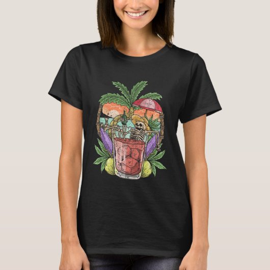 Skeleton Relaxing On Tropical Beach Beer Drinking T-Shirt (Vorderseite)