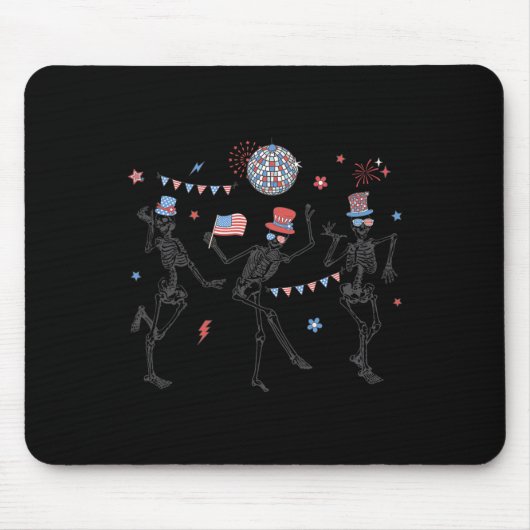 Skeleton Retro 4. Juli American Flag Skellies Mousepad (Vorne)