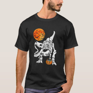 Skeleton Rex Dinosaur Pumpkin Moon Fledermäuse Hal T-Shirt