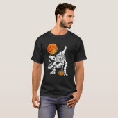 Skeleton Rex Dinosaur Pumpkin Moon Fledermäuse Hal T-Shirt (Vorne ganz)