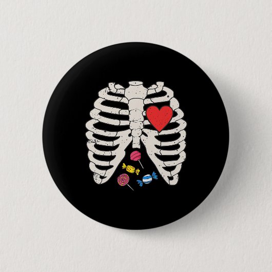 Skeleton Rib Cage Candy Heart Funny Xray Halloween Button (Vorderseite)