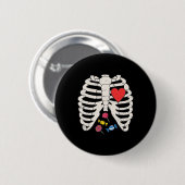 Skeleton Rib Cage Candy Heart Funny Xray Halloween Button (Vorne & Hinten)